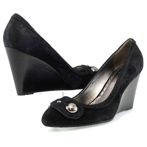 NIB$187 COACH Laney Soft Black Suede Wedges Logo Button Slip-On Pump 10 - Picture 2 of 8